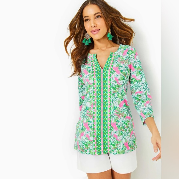 Lilly Pulitzer Karina Tunic Botanical Green Just Wing It - Picture 9 of 15